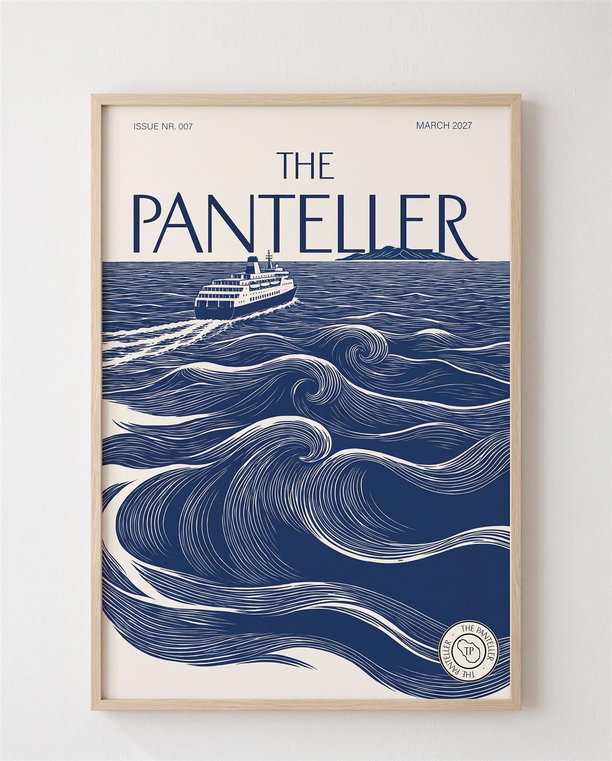 Copertina The Panteller incorniciata con un traghetto tra onde blu disegnate a linee.